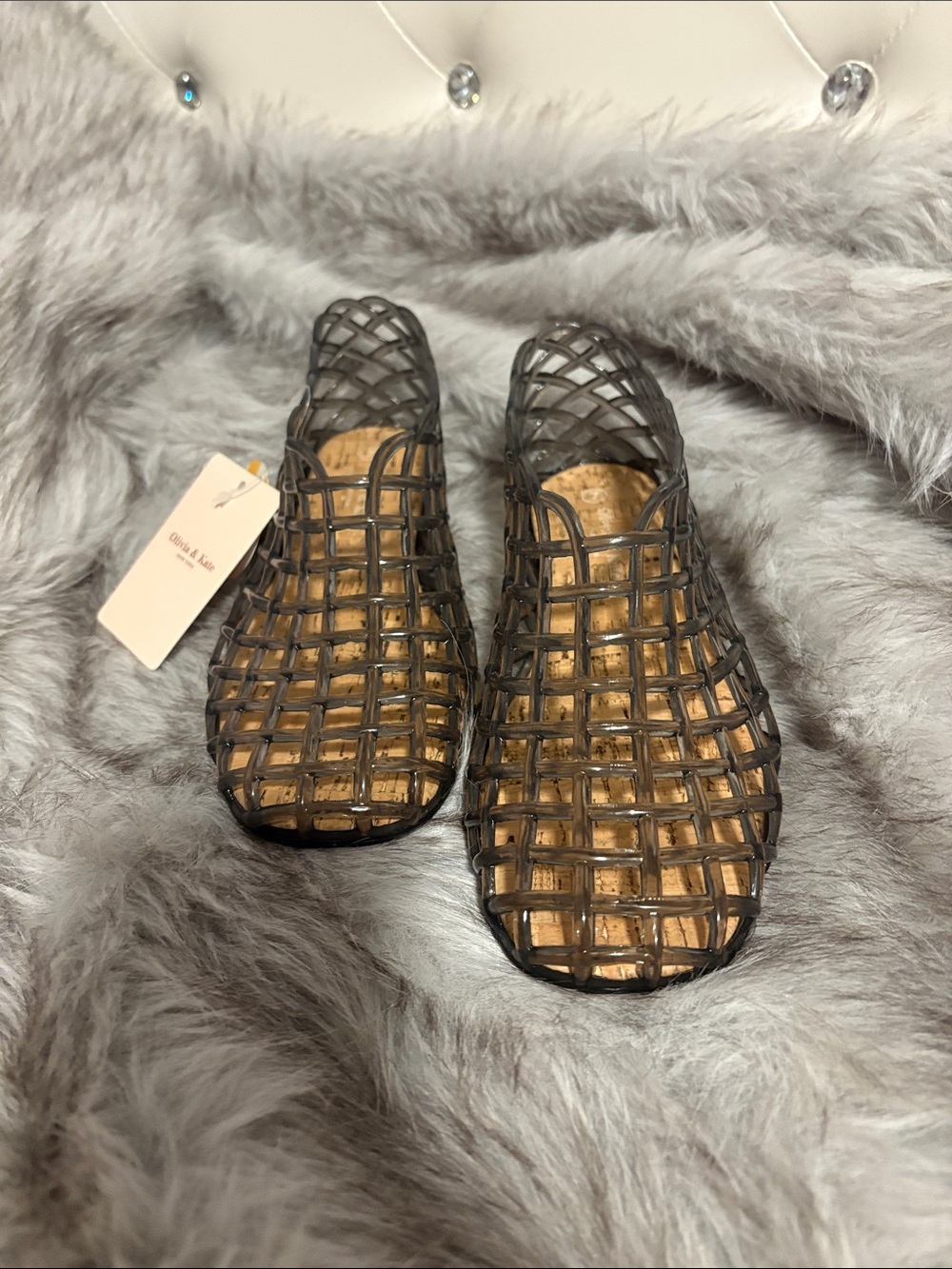 Olivia & Kate  Woven Jelly Flats in Smoke Gray